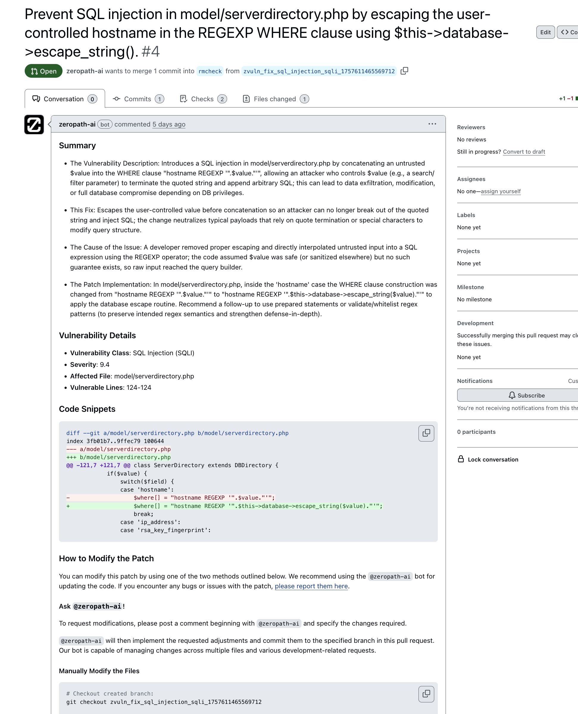 ZeroPath Patch Generation