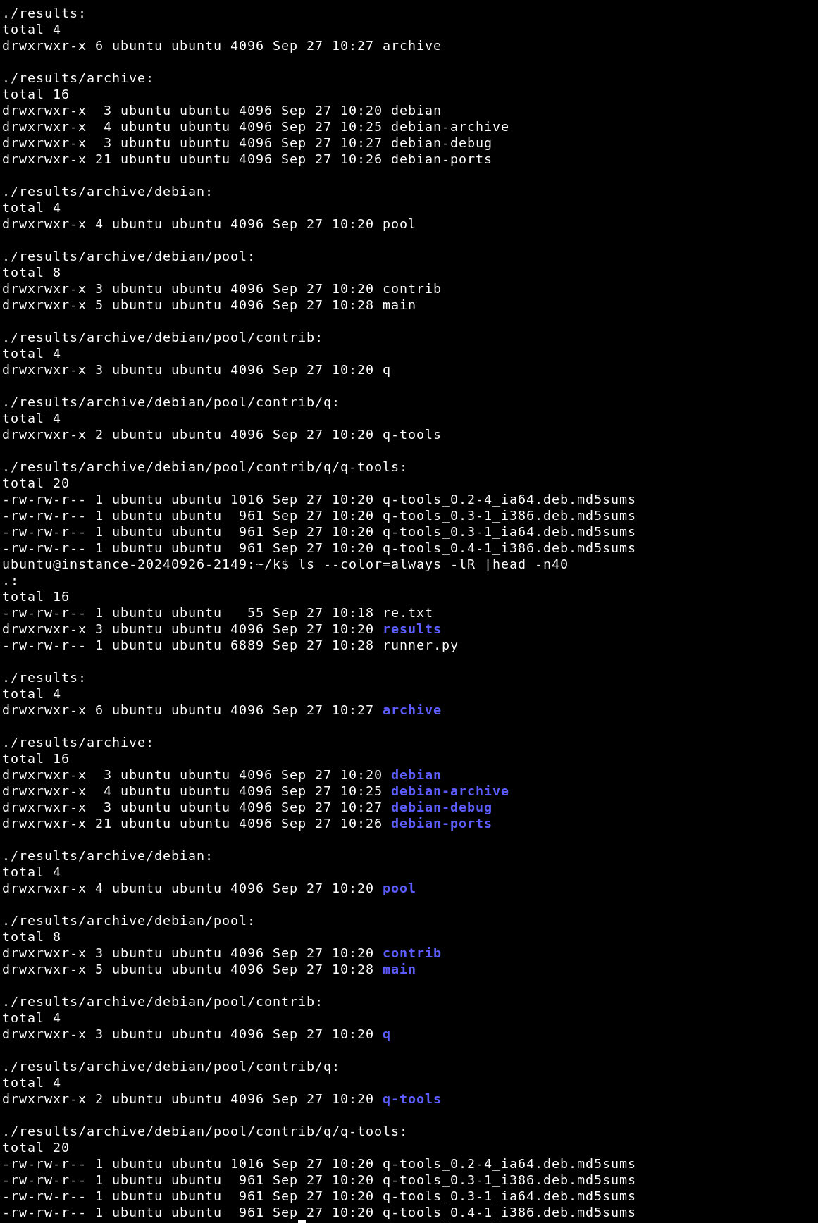 Output of ls -lR in output folder