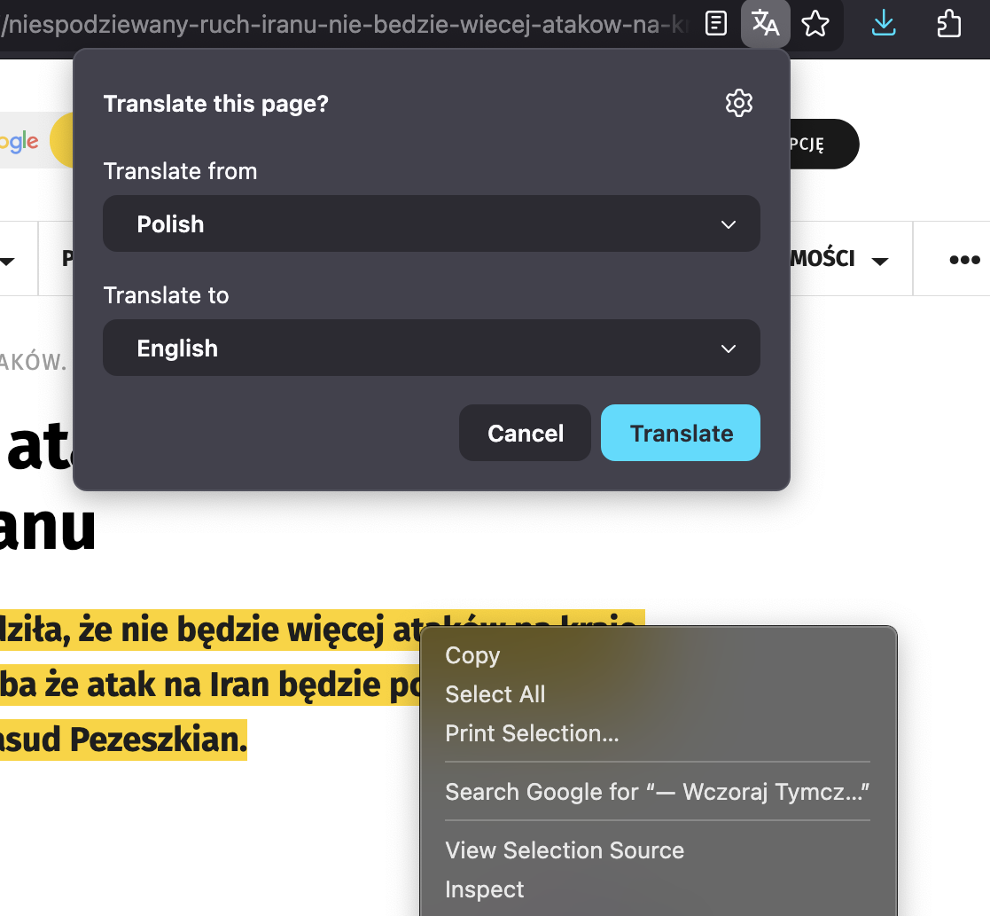Right-clicking text with browser.translations.select.enable