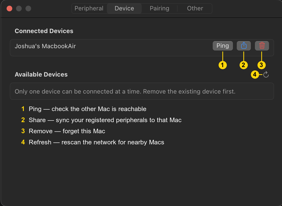 Device settings tab