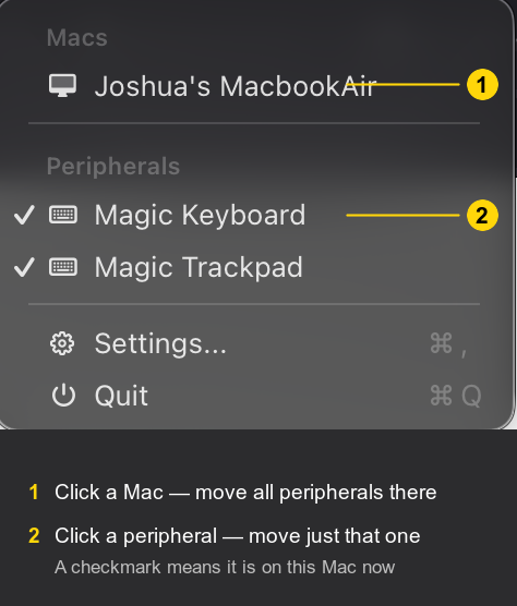 The Magic Switch menu-bar popdown