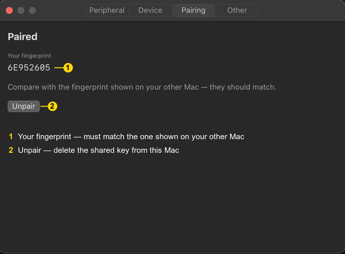 Paired, showing the matching fingerprint