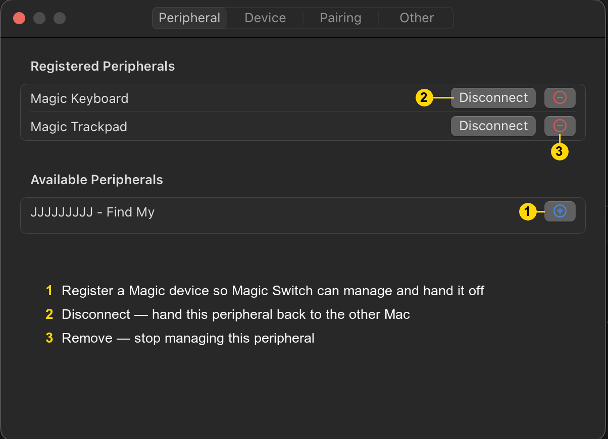 Peripheral settings tab