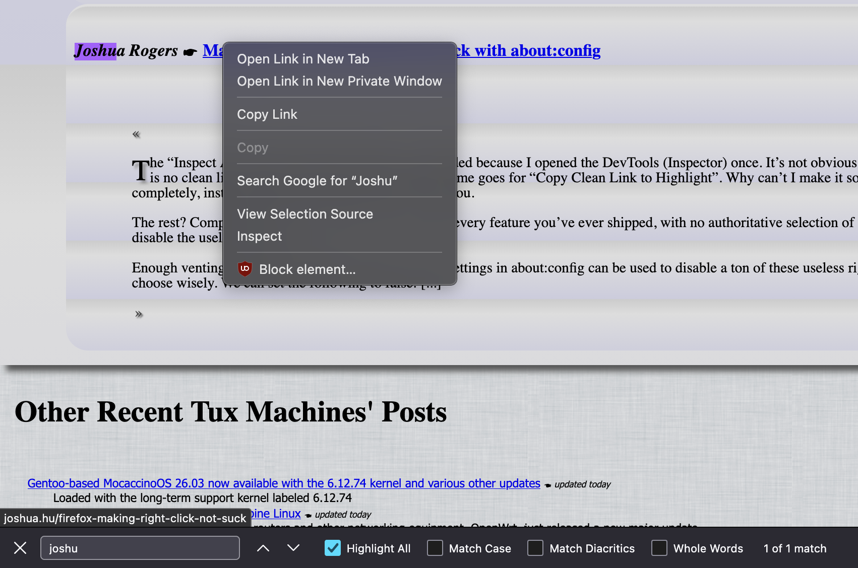 Right-clicking after a find