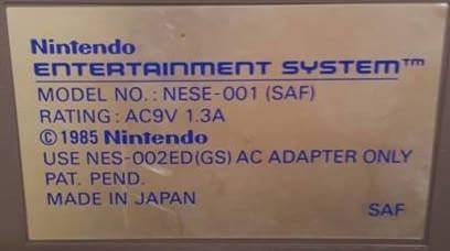 The underside of the South African Nintendo NES console.
