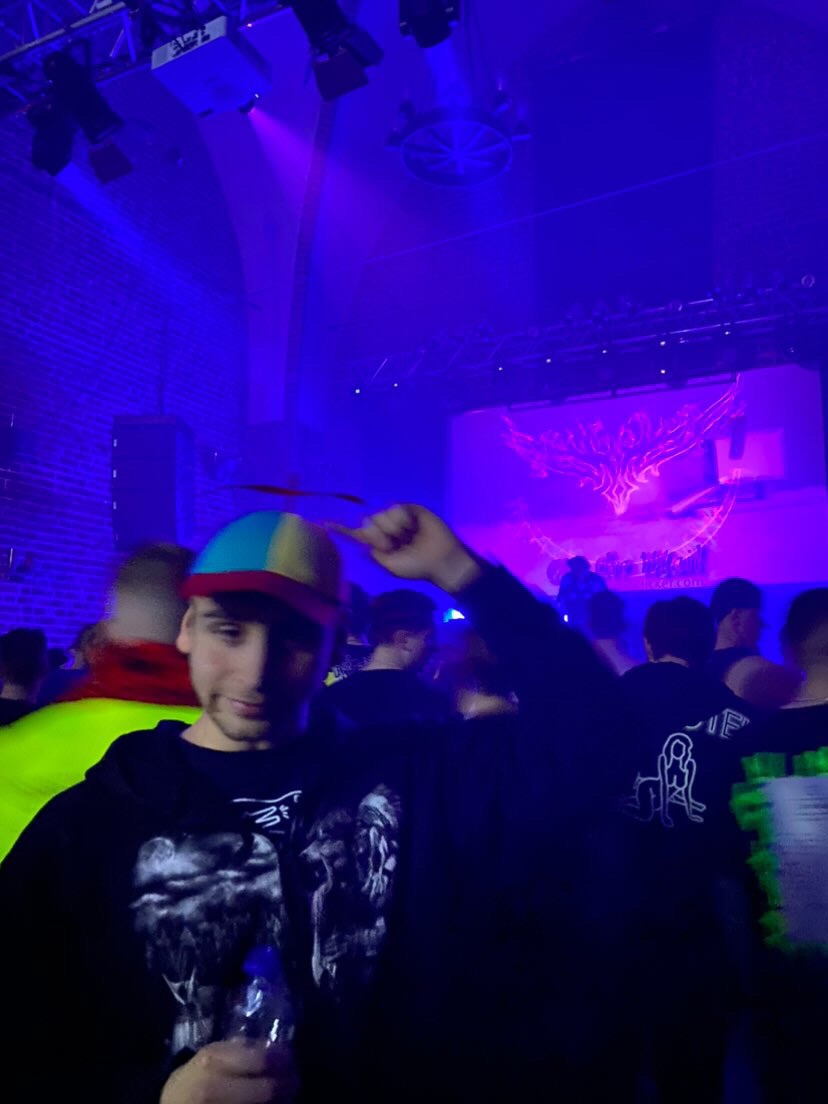 Wearing a helicopter hat at a party