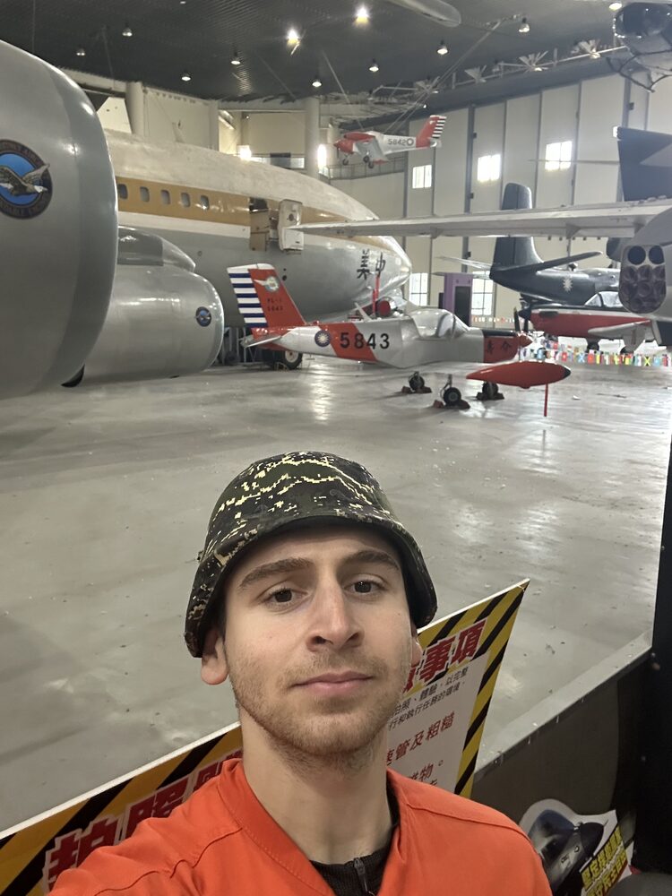 A helmet, in an aircraft museum