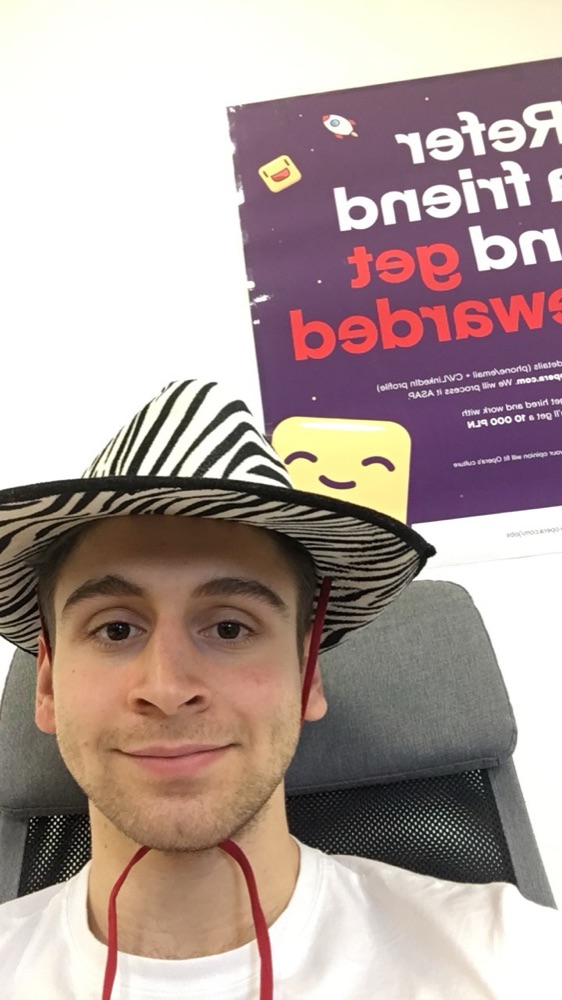 Wearing a zebra hat at Opera
